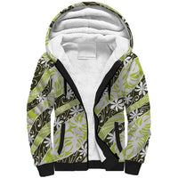 Olive Tahiti Tiare Monstera Sherpa Hoodie Polynesian Pattern Curve Style - Polynesian Pride