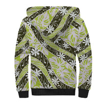 Olive Tahiti Tiare Monstera Sherpa Hoodie Polynesian Pattern Curve Style - Polynesian Pride