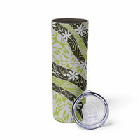 Olive Tahiti Tiare Monstera Skinny Tumbler Polynesian Pattern Curve Style - Polynesian Pride