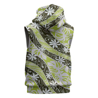 Olive Tahiti Tiare Monstera Sleeveless Zip Hoodie Polynesian Pattern Curve Style - Polynesian Pride