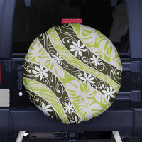 Olive Tahiti Tiare Monstera Spare Tire Cover Polynesian Pattern Curve Style - Polynesian Pride