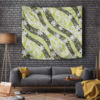 Olive Tahiti Tiare Monstera Tapestry Polynesian Pattern Curve Style - Polynesian Pride