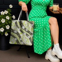 Olive Tahiti Tiare Monstera Tote Bag Polynesian Pattern Curve Style - Polynesian Pride