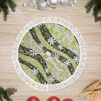 Olive Tahiti Tiare Monstera Tree Skirt Polynesian Pattern Curve Style - Polynesian Pride