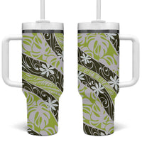 Olive Tahiti Tiare Monstera Tumbler With Handle Polynesian Pattern Curve Style - Polynesian Pride