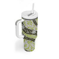 Olive Tahiti Tiare Monstera Tumbler With Handle Polynesian Pattern Curve Style - Polynesian Pride