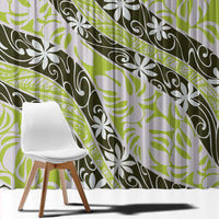 Olive Tahiti Tiare Monstera Window Curtain Polynesian Pattern Curve Style - Polynesian Pride