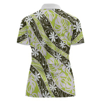 Olive Tahiti Tiare Monstera Women Polo Shirt Polynesian Pattern Curve Style - Polynesian Pride