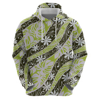 Olive Tahiti Tiare Monstera Zip Hoodie Polynesian Pattern Curve Style - Polynesian Pride