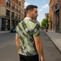 Olive Tahiti Tiare Monstera Zipper Polo Shirt Polynesian Pattern Curve Style - Polynesian Pride