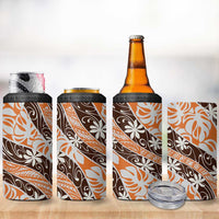 Puatou Tahiti Tiare Monstera 4 in 1 Can Cooler Tumbler Polynesian Pattern Curve Style - Polynesian Pride