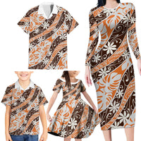 Puatou Tahiti Tiare Monstera Family Matching Long Sleeve Bodycon Dress and Hawaiian Shirt Polynesian Pattern Curve Style LT01 - Polynesian Pride