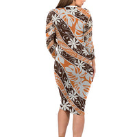 Puatou Tahiti Tiare Monstera Family Matching Long Sleeve Bodycon Dress and Hawaiian Shirt Polynesian Pattern Curve Style LT01 - Polynesian Pride
