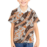 Puatou Tahiti Tiare Monstera Family Matching Long Sleeve Bodycon Dress and Hawaiian Shirt Polynesian Pattern Curve Style LT01 Son's Shirt Orange - Polynesian Pride