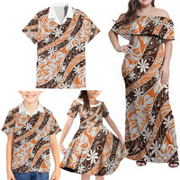 Puatou Tahiti Tiare Monstera Family Matching Off Shoulder Maxi Dress and Hawaiian Shirt Polynesian Pattern Curve Style - Polynesian Pride
