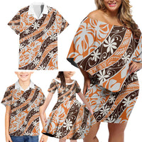 Puatou Tahiti Tiare Monstera Family Matching Off Shoulder Short Dress and Hawaiian Shirt Polynesian Pattern Curve Style - Polynesian Pride