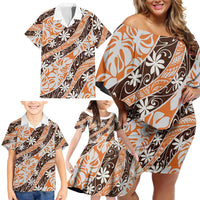 Puatou Tahiti Tiare Monstera Family Matching Off Shoulder Short Dress and Hawaiian Shirt Polynesian Pattern Curve Style - Polynesian Pride