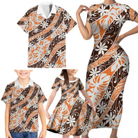 Puatou Tahiti Tiare Monstera Family Matching Short Sleeve Bodycon Dress and Hawaiian Shirt Polynesian Pattern Curve Style - Polynesian Pride