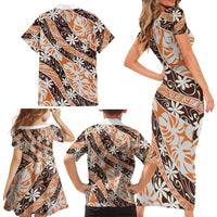 Puatou Tahiti Tiare Monstera Family Matching Short Sleeve Bodycon Dress and Hawaiian Shirt Polynesian Pattern Curve Style - Polynesian Pride