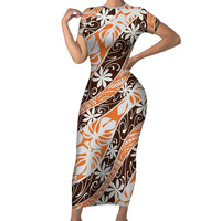 Puatou Tahiti Tiare Monstera Family Matching Short Sleeve Bodycon Dress and Hawaiian Shirt Polynesian Pattern Curve Style - Polynesian Pride