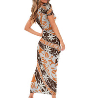 Puatou Tahiti Tiare Monstera Family Matching Short Sleeve Bodycon Dress and Hawaiian Shirt Polynesian Pattern Curve Style - Polynesian Pride