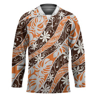 Puatou Tahiti Tiare Monstera Hockey Jersey Polynesian Pattern Curve Style - Polynesian Pride