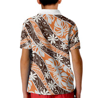 Puatou Tahiti Tiare Monstera Kid Polo Shirt Polynesian Pattern Curve Style LT01 - Polynesian Pride