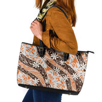 Puatou Tahiti Tiare Monstera Leather Tote Bag Polynesian Pattern Curve Style - Polynesian Pride