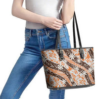 Puatou Tahiti Tiare Monstera Leather Tote Bag Polynesian Pattern Curve Style - Polynesian Pride