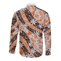 Puatou Tahiti Tiare Monstera Long Sleeve Button Shirt Polynesian Pattern Curve Style - Polynesian Pride