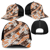 Puatou Tahiti Tiare Monstera Mesh Trucker Cap Polynesian Pattern Curve Style - Polynesian Pride
