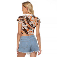 Puatou Tahiti Tiare Monstera Raglan Cropped T Shirt Polynesian Pattern Curve Style - Polynesian Pride