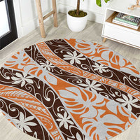 Puatou Tahiti Tiare Monstera Round Carpet Polynesian Pattern Curve Style - Polynesian Pride