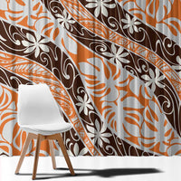 Puatou Tahiti Tiare Monstera Window Curtain Polynesian Pattern Curve Style - Polynesian Pride