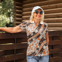 Puatou Tahiti Tiare Monstera Women Polo Shirt Polynesian Pattern Curve Style - Polynesian Pride
