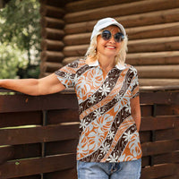 Puatou Tahiti Tiare Monstera Women Polo Shirt Polynesian Pattern Curve Style - Polynesian Pride