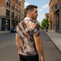 Puatou Tahiti Tiare Monstera Zipper Polo Shirt Polynesian Pattern Curve Style LT01 - Polynesian Pride