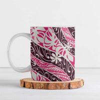 Tarona Tahiti Tiare Monstera Ceramic Mug Polynesian Pattern Curve Style - Polynesian Pride