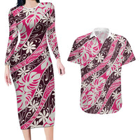 Tarona Tahiti Tiare Monstera Couples Matching Long Sleeve Bodycon Dress and Hawaiian Shirt Polynesian Pattern Curve Style - Polynesian Pride
