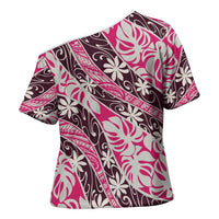 Tarona Tahiti Tiare Monstera Cross Shoulder Shirt Polynesian Pattern Curve Style LT01 - Polynesian Pride