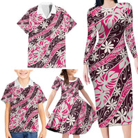 Tarona Tahiti Tiare Monstera Family Matching Long Sleeve Bodycon Dress and Hawaiian Shirt Polynesian Pattern Curve Style - Polynesian Pride