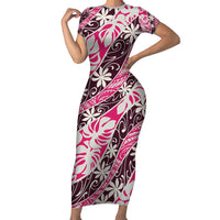 Tarona Tahiti Tiare Monstera Family Matching Short Sleeve Bodycon Dress and Hawaiian Shirt Polynesian Pattern Curve Style - Polynesian Pride