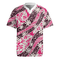 Tarona Tahiti Tiare Monstera Rugby Jersey Polynesian Pattern Curve Style - Polynesian Pride