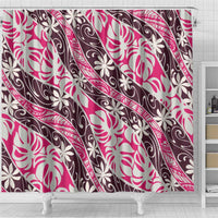 Tarona Tahiti Tiare Monstera Shower Curtain Polynesian Pattern Curve Style - Polynesian Pride