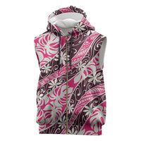 Tarona Tahiti Tiare Monstera Sleeveless Zip Hoodie Polynesian Pattern Curve Style LT01 Pink - Polynesian Pride