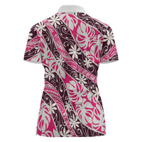 Tarona Tahiti Tiare Monstera Women Polo Shirt Polynesian Pattern Curve Style - Polynesian Pride