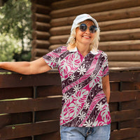 Tarona Tahiti Tiare Monstera Women Polo Shirt Polynesian Pattern Curve Style - Polynesian Pride