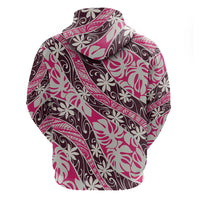 Tarona Tahiti Tiare Monstera Zip Hoodie Polynesian Pattern Curve Style - Polynesian Pride