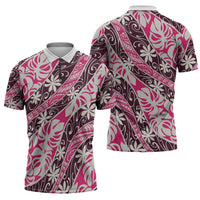 Tarona Tahiti Tiare Monstera Zipper Polo Shirt Polynesian Pattern Curve Style LT01 - Polynesian Pride