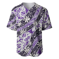 Vareau Tahiti Tiare Monstera Baseball Jersey Polynesian Pattern Curve Style LT01 Purple - Polynesian Pride